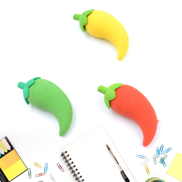 Colorful Chili Shape Erasers, Mini Eraser (3 pc Set)