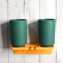 Multipurpose Wall Mount Toothbrush Holder Plastic Stand With 2 Cup  (1 Set)