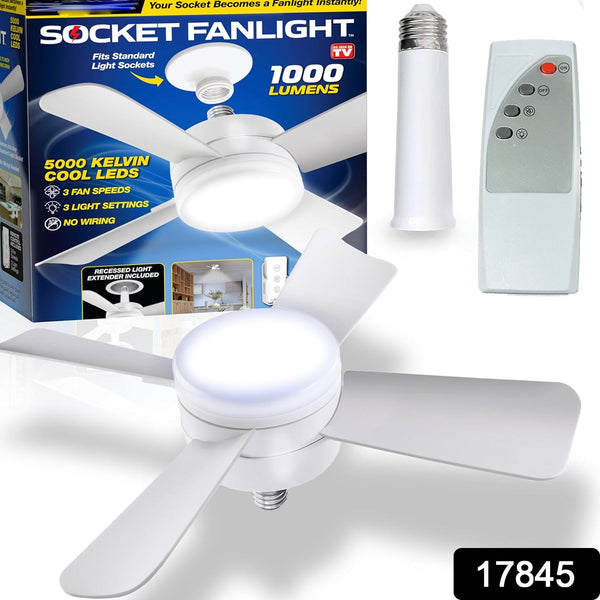 Socket Fan Light Original - Cool Light LED – Ceiling Fans with Lights and Remote Control, Replacement for Lightbulb - Bedroom, Kitchen, Living Room,1000 Lumens / 5000 Kelvins Cool LEDs (Remote Battery Not Included)