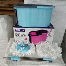 Spin mop with steel spin and large bucket.